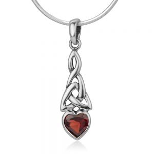 SUVANI 925 Sterling Silver Triquetra Celtic Knot Red Garnet Heart Endless Love Pendant Necklace 18"