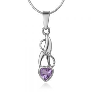 SUVANI 925 Sterling Silver Purple Amethyst Gemstone Heart Endless Love Pendant Necklace, 18 inches