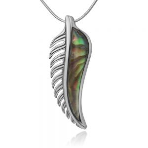 SUVANI 925 Sterling Silver Natural Green Abalone Shell Long Leaf Pendant Charm Necklace 18 Inches Chain