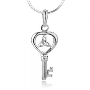 SUVANI 925 Sterling Silver Key to My Heart Love Trinity Triquetra Celtic Knot Pendant Necklace 18" Chain