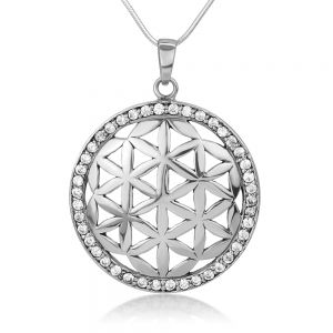 925 Sterling Silver Filigree Flower of Life White CZ Mandala Pendant Charm Necklace 18" Chain