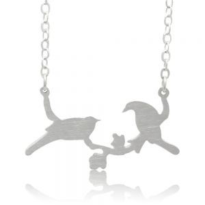 Cute Couple Love Birds Sillouette On Twig Pendant Necklace 19 inches