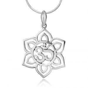 SUVANI Sterling Silver Blooming Lotus Flower Om Aum Ohm Sanskrit Symbol Pendant Necklace 18"