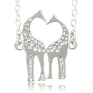 Two Giraffes In Love Heart Couple Soulmate Cute Pendant Necklace Adjustable Link Chain 19" - 21"