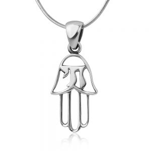 SUVANI 925 Sterling Silver Hamsa Hand of God with Chai Hebrew Letter Open Pendant Necklace, 18"