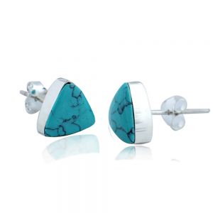 SUVANI 925 Sterling Silver Reconstructed Blue Turquoise Stone Triangle Stud Earrings