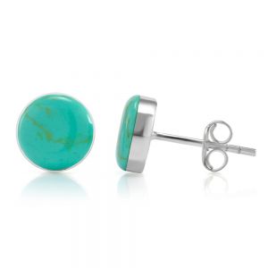 SUVANI 925 Sterling Silver Tiny Blue Turquoise Gemstone Circle Post Stud Earrings