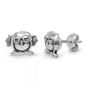 SUVANI Sterling Silver 8 mm Cute Tiny Little Sleeping Owl Post Stud Earrings