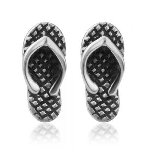 SUVANI Oxidized Sterling Silver Tiny Little Flip-Flop Shoes Sandals Post Stud Earrings 12 mm