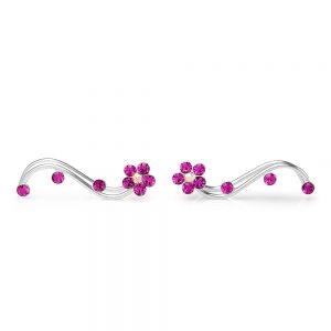 SUVANI 925 Stelring Silver Fuchsia Pink Swarovski Crystal Flower Vine Ear Cuff Earrings