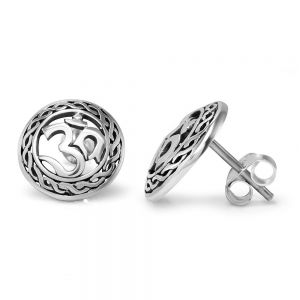 SUVANI 925 Sterling Silver 12 mm Aum Om Ohm Symbol Round Celtic Knot Weaving Post Stud Earrings