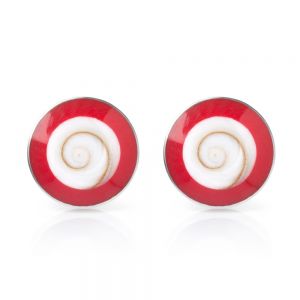 SUVANI 925 Sterling Silver Tiny White Shiva Eye and Red Sea Coral Round 10 mm Post Stud Earrings