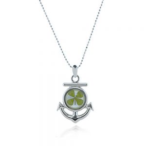 Stainless Steel Real Four Leaf Clover Anchor Pendant Necklace, 16-18 inches