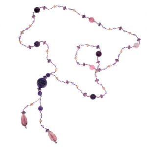 Purple, Pink and Lavender Gemstones Beads Y Drop Opera Length Long Necklace, 28 inches