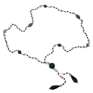 Smoky Quartz and Black Agate Gemstones Beads Y Drop Opera Length Long Necklace, 28 inches