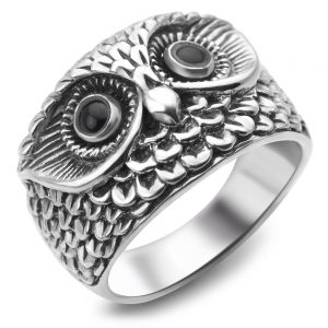 925 Oxidized Sterling Silver Vintage Owl Face Bird Band Ring Women Jewelry Size 6, 7, 8