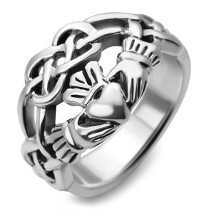 Sterling Silver Celtic Knot Infinity Symbol Irish Claddagh Friendship and Love 4 CM Wide Band Ring 