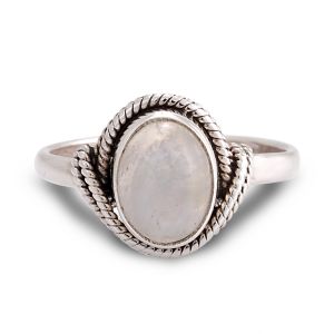 925 Sterling Silver White Moonstone Oval Rope Edge Vintage Band Ring Size 6, 7, 8 