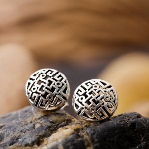 SUVANI Oxidized Sterling Silver Chinese Inspired Filigree 10 mm Post Stud Earrings