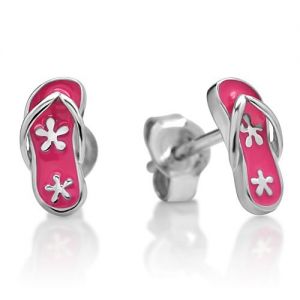 SUVANI Children's 925 Sterling Silver Flip-Flop Sandals Pink Flower 9 mm Post Stud Earrings