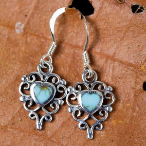 SUVANI 925 Sterling Silver Filigree Turquoise Gemstone Heart Shaped Dangle Hook Earrings