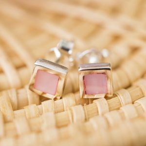 925 Sterling Silver Tiny Pink Mother of Pearl Shell Inlay Square 5 mm Post Stud Earrings