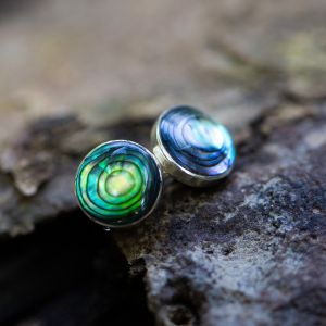 SUVANI 925 Sterling Silver Tiny Green Abalone Shell Circle Post Stud Earrings