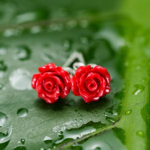 925 Sterling Silver Tiny Red Rose Flower 9 mm Post Stud Earrings