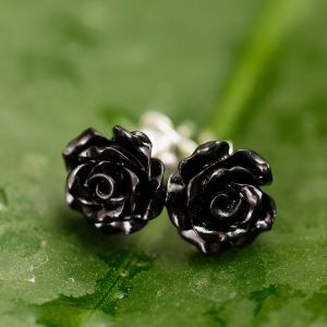 925 Sterling Silver Tiny Black Rose Flower 9 mm Post Stud Earrings