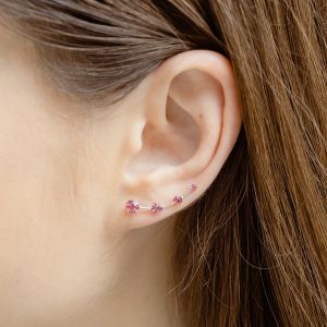 SUVANI 925 Sterling Silver Sparkling Rose Pink Swarovski Crystal Flower Vine Non Pierced Ear Cuff / Ear Wrap Earrings