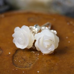 SUVANI Sterling Silver White Mother of Pearl Rose Flower 9 mm Post Stud Earrings