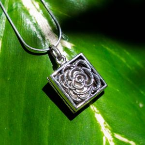 SUVANI 925 Oxidized Sterling Silver Rose Square Locket Pendant Necklace, 18 inch Snake Chain