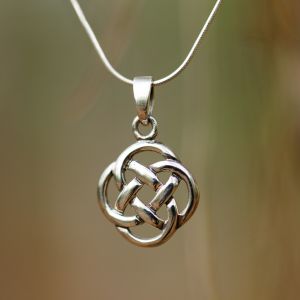 SUVANI Sterling Silver Celtic Knot Five Fold Pattern Round Pendant Necklace, 18 inches