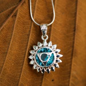 SUVANI Sterling Silver Blue Glass Vishuddha Throat Chakra Healing Pendant Necklace, 18 inches