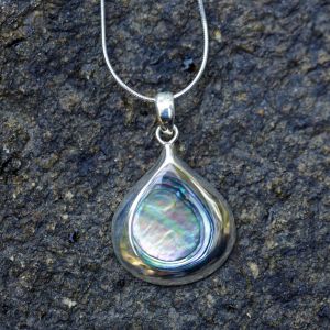 SUVANI 925 Sterling Silver Natural Abalone Shell Inlay Teardrop Pendant Necklace, 18 inches Chain