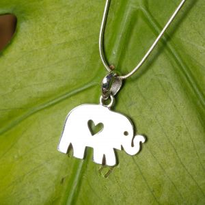 SUVANI 925 Sterling Silver Open Heart Lovely Little Elephant Pendant Necklace for Women, 18” Chain