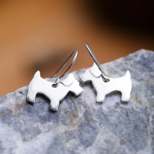 925 Sterling Silver Scottish Terrier Scottie Dog Dangle Hook Earrings