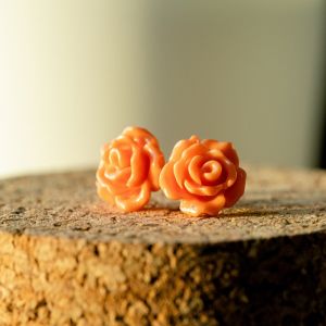 SUVANI Sterling Silver Tiny Orange Rose Flower 9 mm Post Stud Earrings