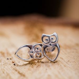 925 Sterling Silver Cut Open Owl Heart Love Post Stud Earrings