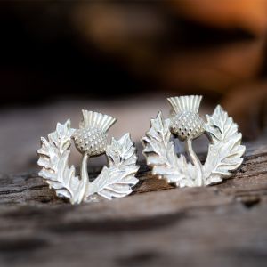 SUVANI 925 Sterling Silver Thistle Cirsium Flower Scotland National Symbol Small Post Stud Earring 15 mm