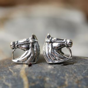 SUVANI 925 Oxidized Sterling Silver Vintage Tiny Horse Head Pony Equestrian Post Stud Earrings 9 mm