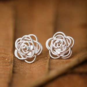 SUVANI Sterling Silver Open Wire Rose Flower Design Small Post Stud Earrings 11 mm