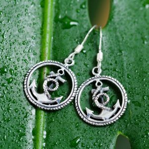 SUVANI 925 Stelring Silver Anchor Navy Sailor Symbol Rope Wheel Round Dangle Hook Earrings 1.1"