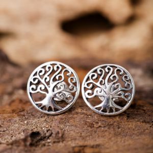 SUVANI 925 Sterling Silver 12 mm Filigree Design Ancient Tree of Life Symbol Round Post Stud Earrings