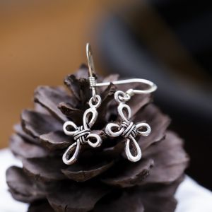 SUVANI Oxidized Sterling Silver Celtic Knot Cross Dangle Hook Earrings 1.2 inches