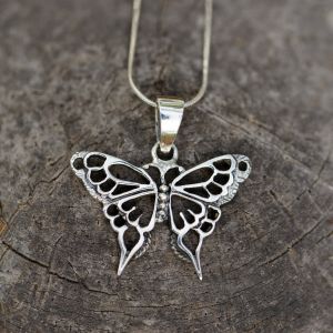 SUVANI 925 Sterling Silver Open Celtic Butterfly Pendant Necklace, 18 inch Snake Chain