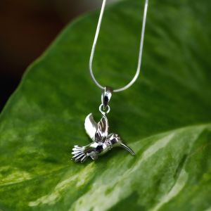 SUVANI Sterling Silver Beautiful Hummingbird Nature Pendant Necklace, 18 inch Snake Chain