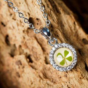 Stainless Steel Real Irish Four Leaf Clover Good Luck Pendant Necklace, 16-18 inches
