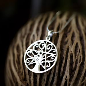 SUVANI Sterling Silver Open Filigree Tree of Life Pentacle Pentagram Star Symbol Pendant Necklace 18"