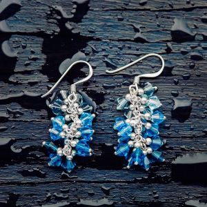 SUVANI Sterling Silver Blue Faceted Swarovski Crystal Beads Dangle Hook Earrings